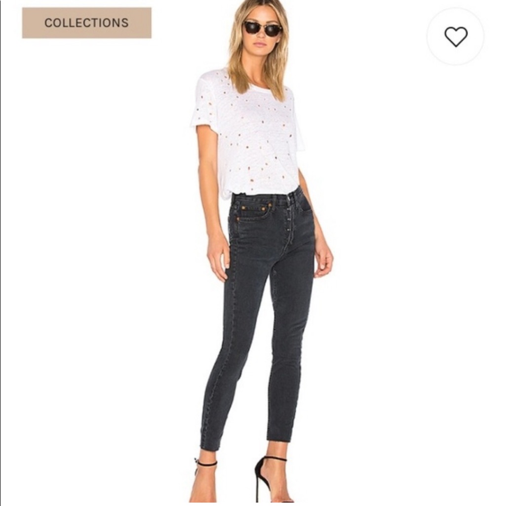 Re/Done Originals High Rise Ankle Crop In Black